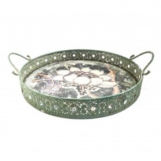 BANDEJA DE FERRO VAZADO COM ALÇA E ESPELHO 