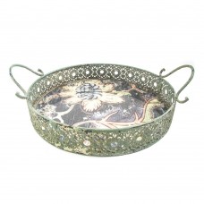 BANDEJA DE FERRO VAZADO COM ALÇA E ESPELHO 